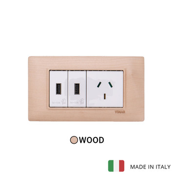 Plana 2 Modules Socket With USB Power Supply - Wood Maple