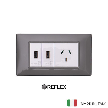 Plana 2 Modules Socket With USB Power Supply - Reflex Ash