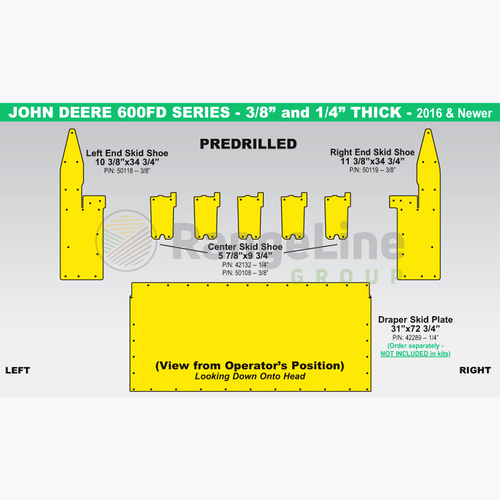 35' Poly Skid Shoe, JD 600FD, 3/8" Predrilled