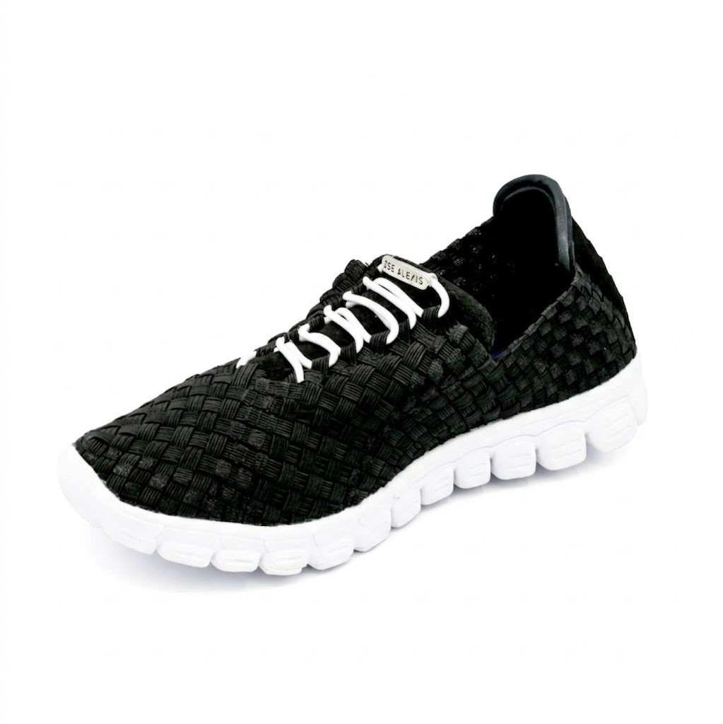 Zee Alexis | DANIELLE Black Metallic/White Bottom Woven Sneakers