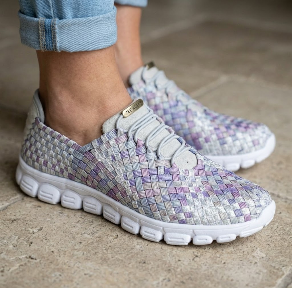 靴 ZEED Buy Danielle Silver Pastel Woven Sneakers | Zee Alexis