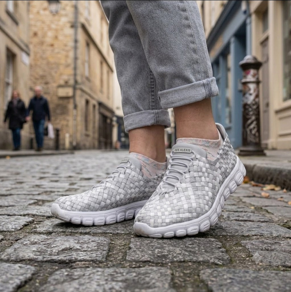 ZEED201 DANIELLE Stone White Hand Woven Sneaker - Zee Alexis