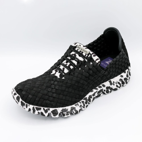 Danielle- Black Snow Leopard Woven Sneakers