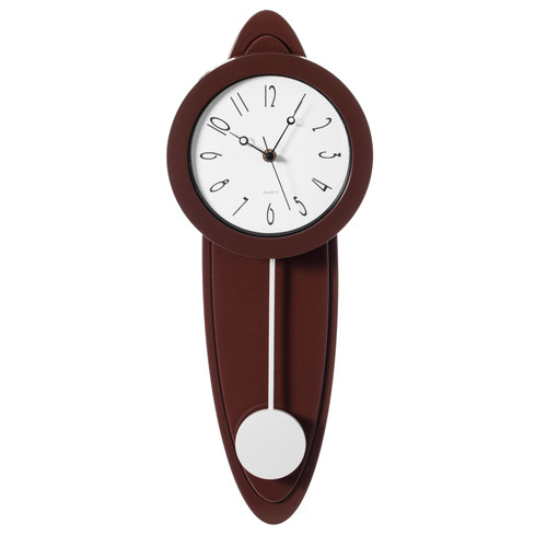 Modern Grandfather Brown Oval Pendulum Wood-Looking Plastic Wall Clock for Living Room, Kitchen, or Dining Room Modern Grandfather Brown Oval Pendulum Wood-Looking Plastic Wall Clock for Living Room, Kitchen, or Dining Room