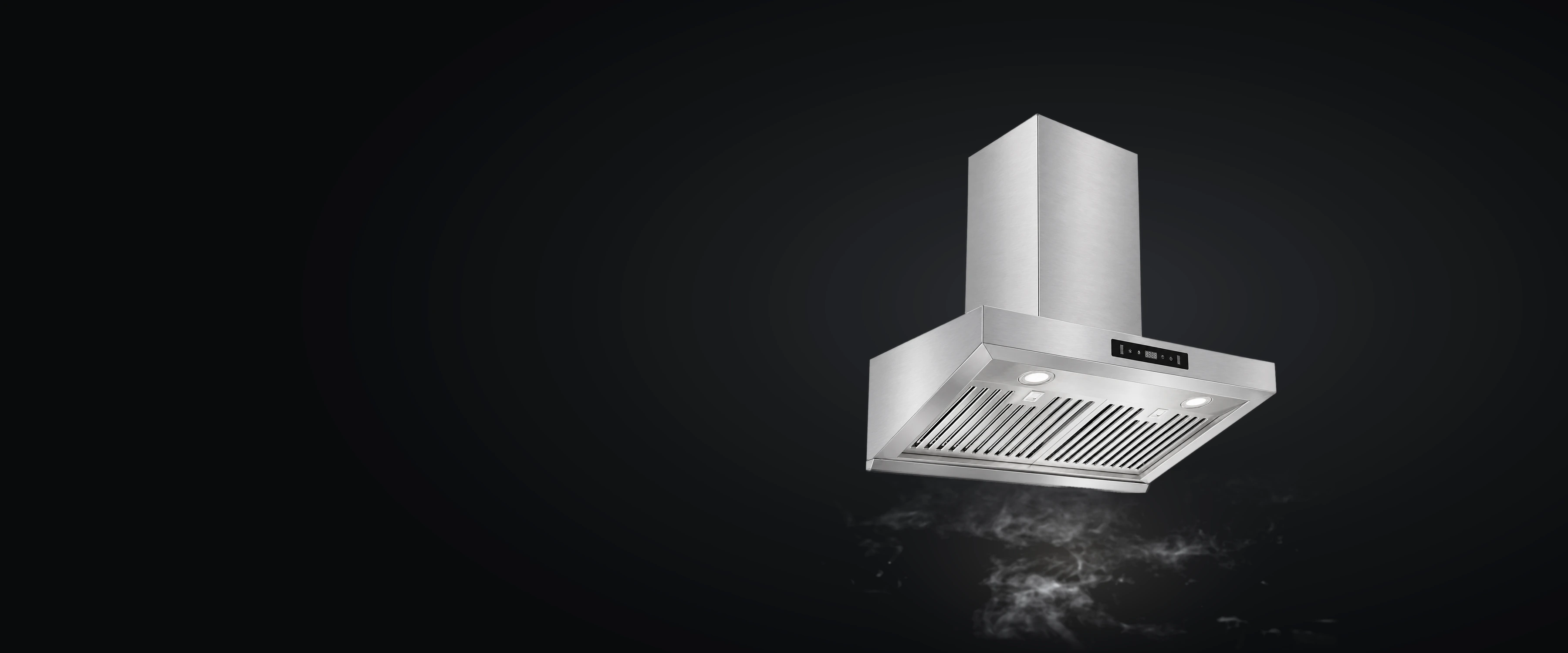 KSTAR K1016B stainless wall-mount range hood pulling steam up from the cooktop