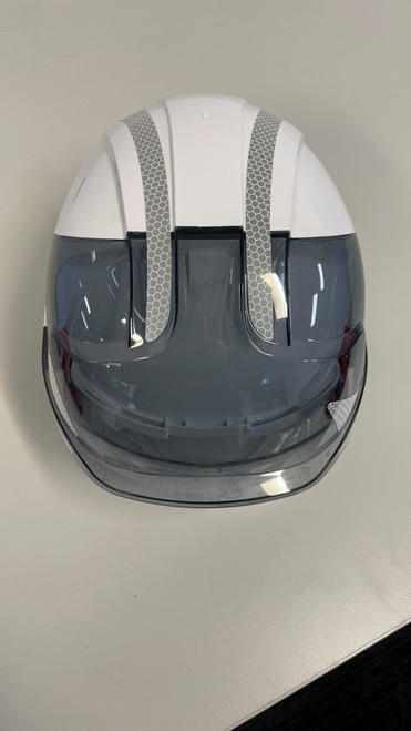 EVO® VISTAlens® Dualswitch Grade B VENTED Wht/Smk Helmet CR2 Wheel Ratchet, w/ 4 pt Harness and reflective tape