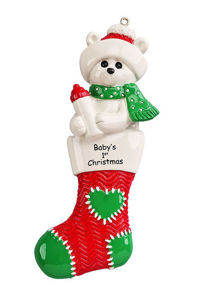 Baby Polar Bear Stocking - Red