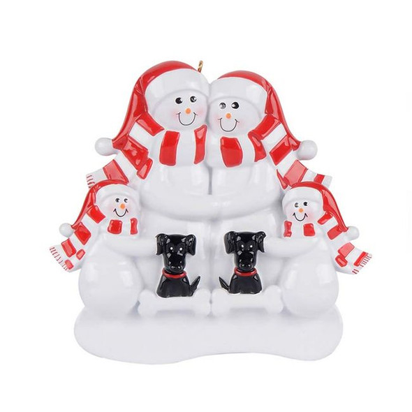 Snow Family 4 With 2 Black Dogs