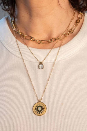Square Gold Pendant with Pearl