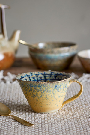 Blue Glazed Paint Drip Cup