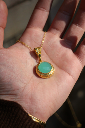 Gold Circular Necklace - Aqua Chalcedony