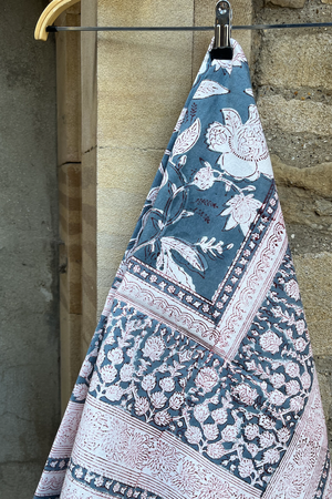 Petrol/White Hand-Blocked Table Cloth