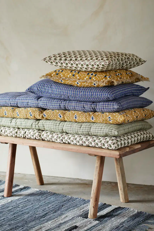 Printed Cotton Mattress - Mustard/Blue