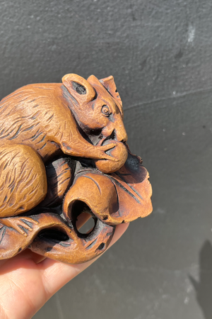 Carved Squirrel with Acorn Ornament