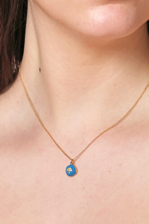 Blue Enamel Mushroom Gold Necklace