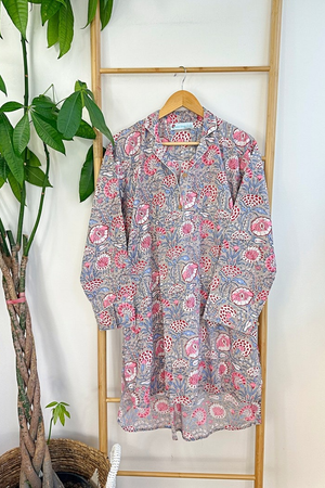 Cotton Night Shirt - Grey/Pink