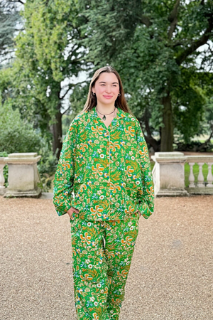 Cotton Pj Set - Green/Saffron