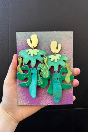 Large Cut Out Earrings  - Green