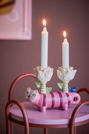 Pink Ceramic Cat Candle Holder
