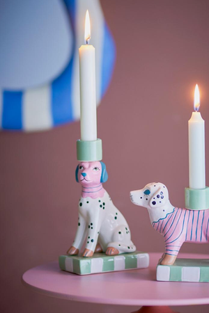 White Ceramic Spotty Dog  Candle Holder