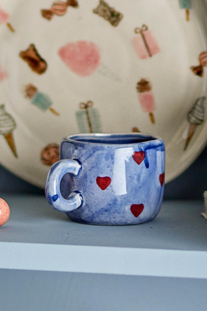 Litte Mug - Blue/ Red Hearts