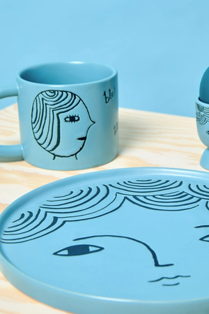 Blue Ceramic Face Mug