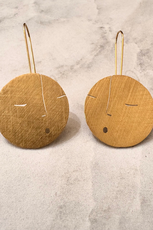 Sleepy Face Gold Earrings