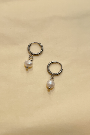 Silver Hoops with Pearls