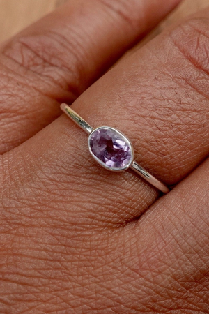 Oval Amethyst Silver Stacking Ring