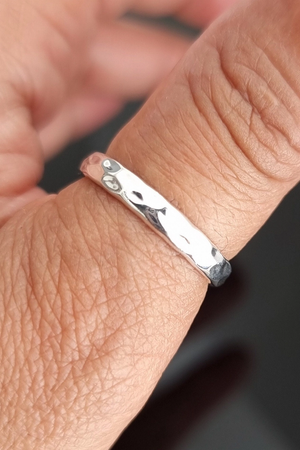 Dimpled Narrow Silver Stacking Ring