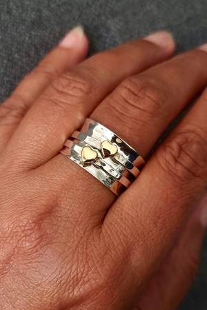 Wide Heart Spinner Silver Ring