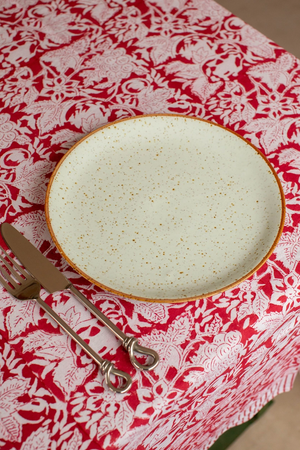 Block Printed Tablecloth - Red & White