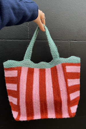 Striped Jute Bag - Pink Small