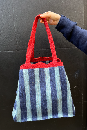 Striped Jute Bag - Blue Large