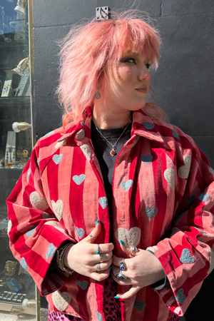 Open Front Velvet Striped Jacket  - Hearts