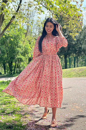 Unlined Cotton Dress - Pink Flowers