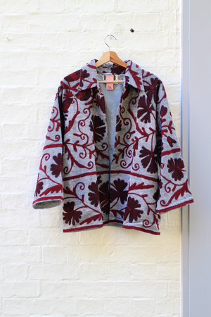Open Front Embroidered Cotton Jacket