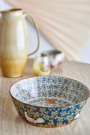 Three Birds Ceramic Bowl - Blue