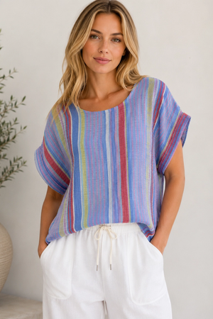 100% Cotton Striped Top - Blue