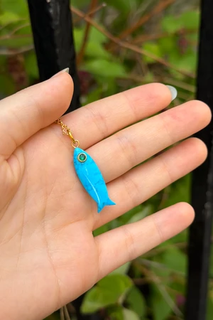 Adjustable Gold Plated Chain W/ Fish Pendant - Turquoise