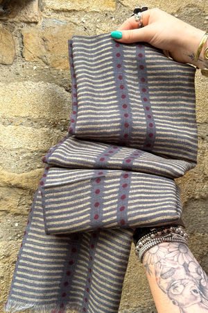 Fine 100% Wool Scarf - Blue Dots