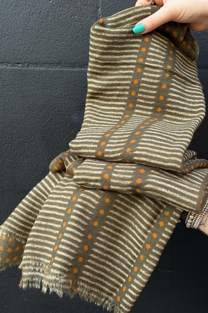 Fine 100% Wool Scarf - Olive Dots