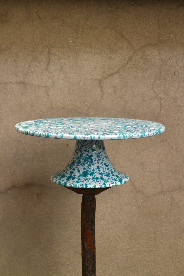 Enamel Cake Stand - Turquoise Splatter