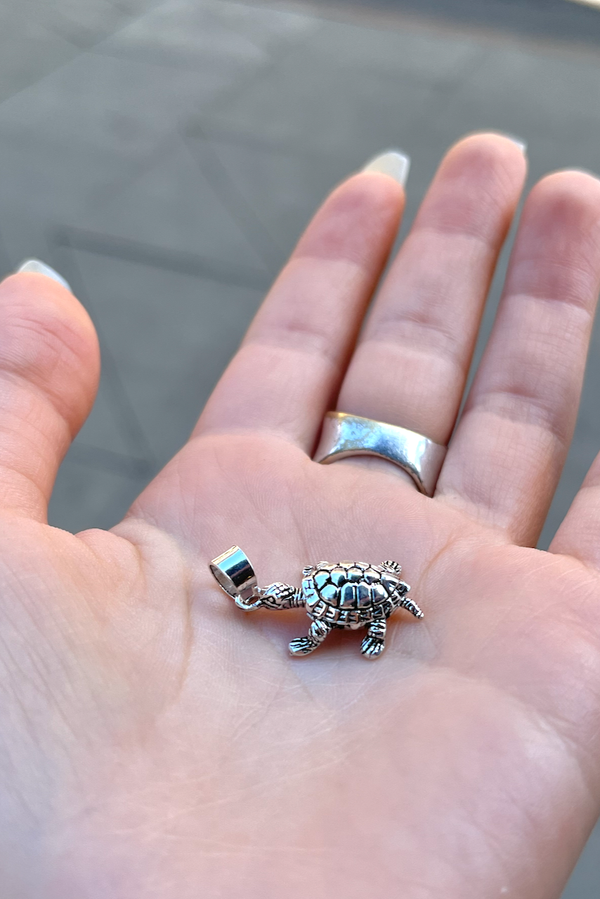 Solid Silver Turtle Pendant - Small