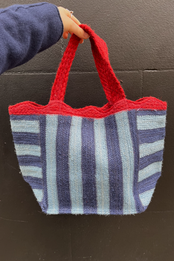 Striped Jute Bag - Blue Small