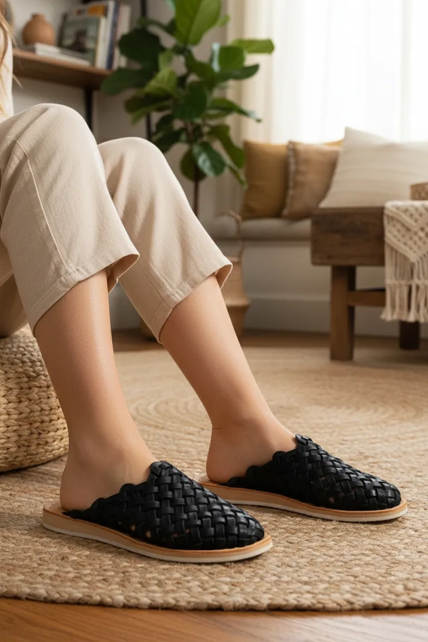 Handmade Leather Lattice Sandals - Black