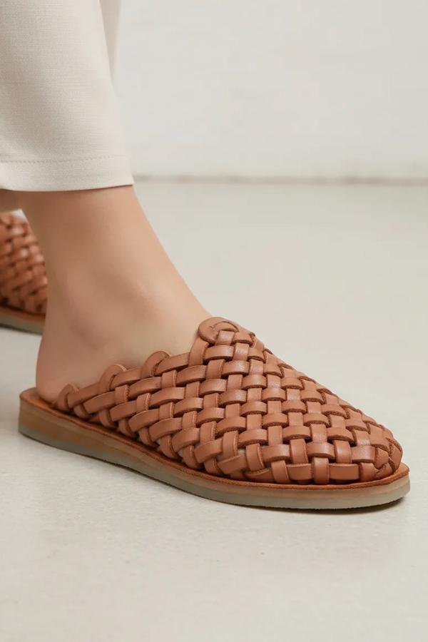 Handmade Leather Lattice Sandals - Tan