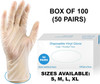 Disposable Vinyl Gloves  Powder Free  - Clear - Box of 100 (50 pairs) - Available in S, M, L, XL