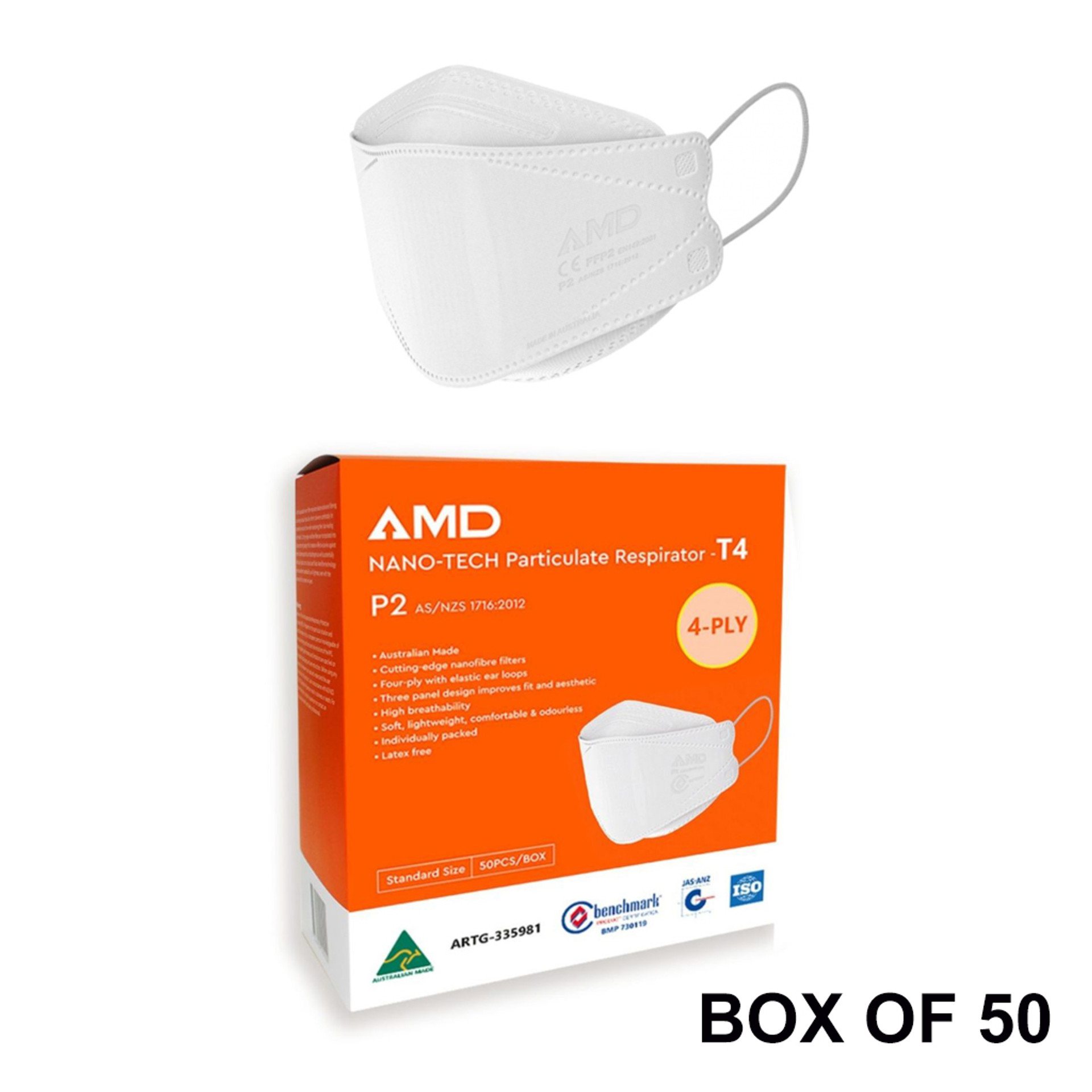 AMD Premium Nanotech Flatfold P2 Disposable Mask 50 In A Pack