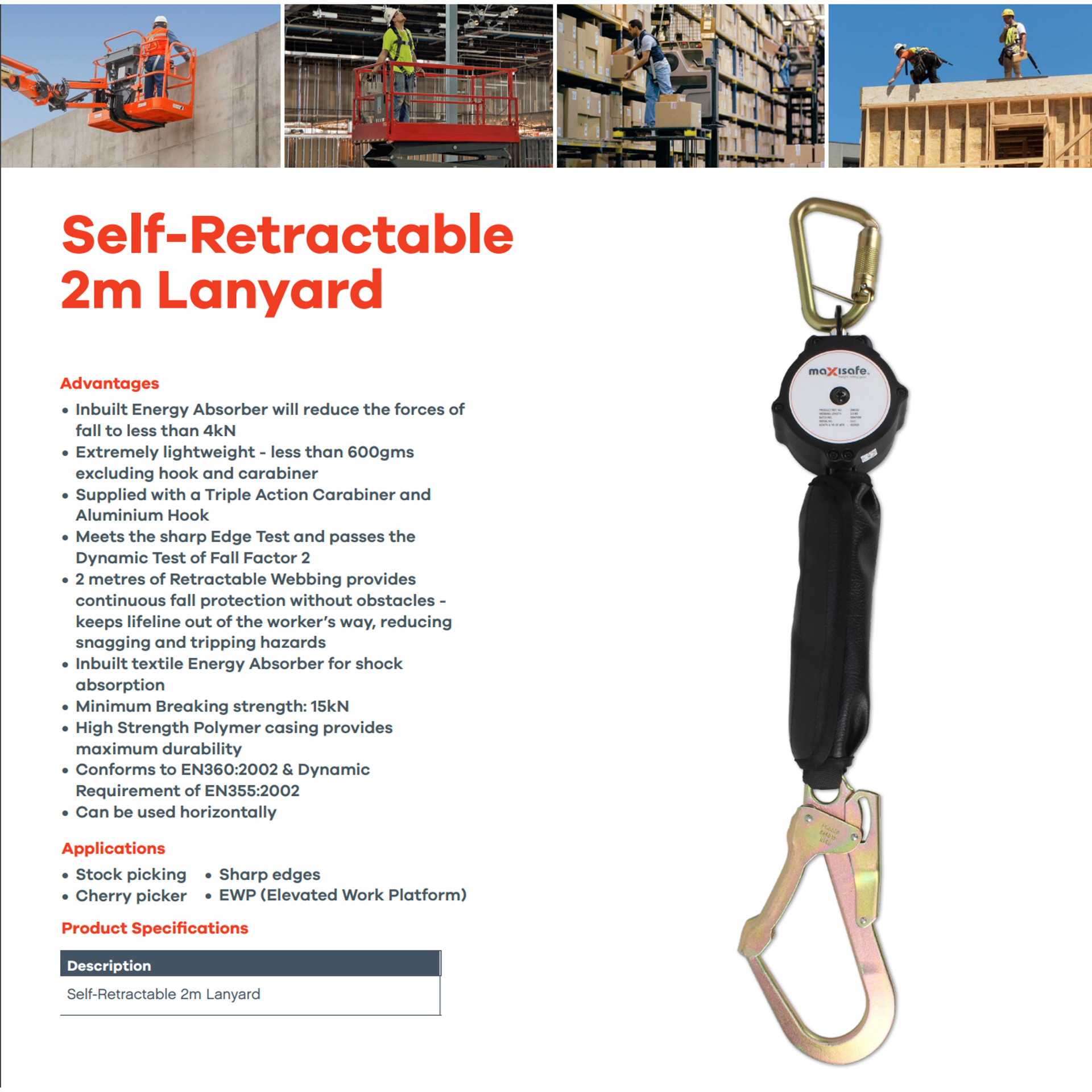 Self Retractable Lanyard 2 Metres Safety Xpress